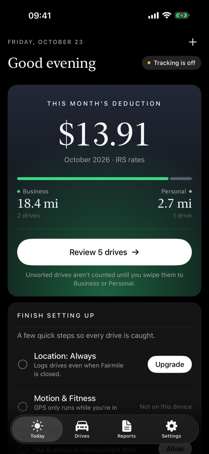 Today screen with this month's deduction
